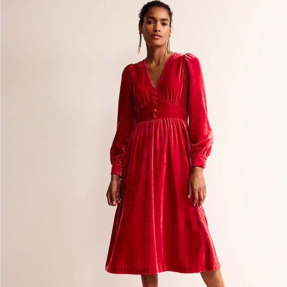 Boden Elise Midi Red Velvet Dress size 12 NWT - Picture 2 of 7